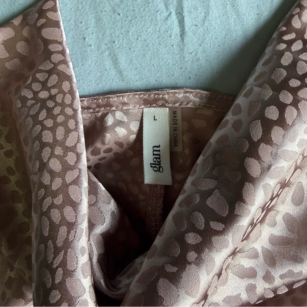glam Taupe Leopard-Print Satin Cowl Neck Camisole - Picture 2 of 5
